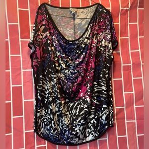 Worthington Stretch Black and Pink Abstract Blouse Size XL